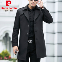 Pierre Cardin autumn and winter mens slim windbreaker medium long business leisure Korean version of middle-aged mens British style jacket