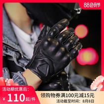 Motorcycle vintage four seasons new mens and womens riding fall-proof leather solid color full finger touch screen breathable motorcycle rider gloves