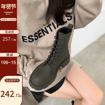 Deer and girlfriend Martin boots female tide winter plus velvet thick bottom thick with British style thin short boots women 2021 New