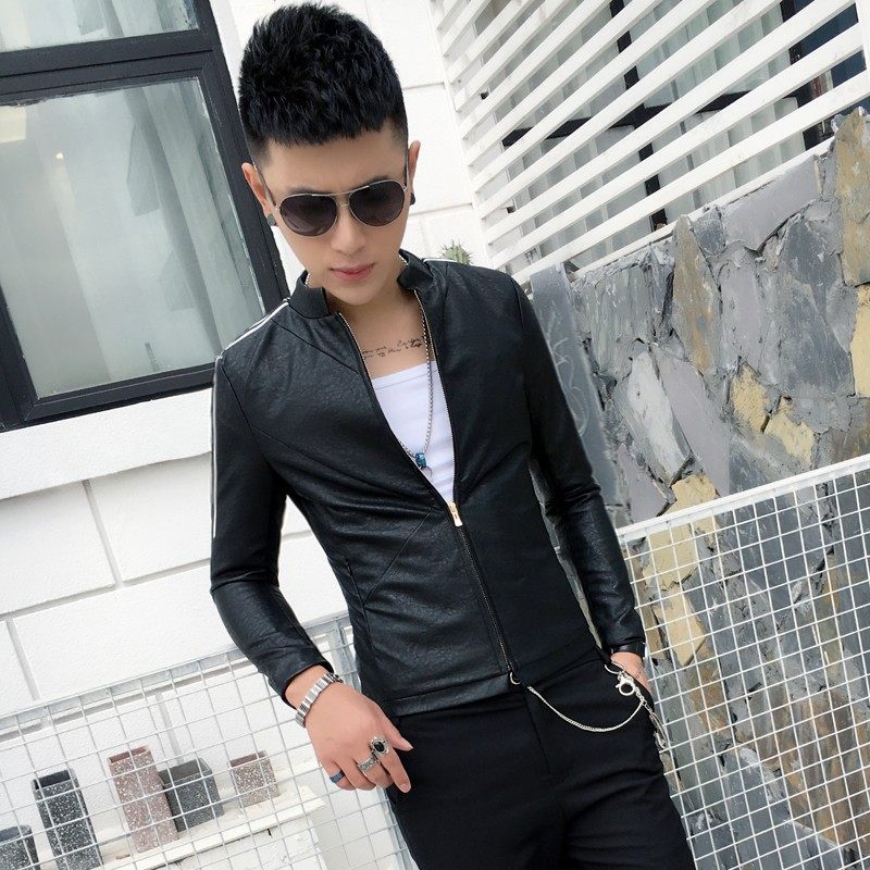 Small size stand collar leather mens 2020 new autumn slim Korean version of the motorcycle suit leather jacket mens short jacket trend
