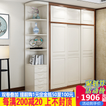 Solid wood wardrobe sliding door Modern simple sliding door 2 doors 3 doors light luxury off-white log oak wardrobe bedroom