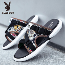 Playboy one-word slippers mens tide summer outside wearing shit feel Outdoor non-slip casual trend mens sandals