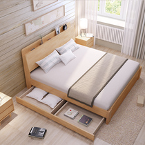 Nordic solid wood bed 1 8 M master bedroom double bed 1 5m single bed modern minimalist with drawer storage Japanese bed