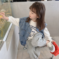 Girls jeans nail children dress 2022 new childrens shoulder - shake Han Edition baby autumn coat