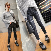 2022 Spring Fall New Black 90% Jeans Woman Breaking Hole Elastic Tight Height Waist Display Slim 100 Lap Pants
