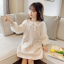  Korean childrens autumn dress girls 2021 autumn small fragrance Korean version of Western style middle and large childrens skirt fashion trend