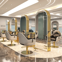  Net celebrity floor-to-ceiling mirror with lamp beauty salon mirror Hair salon special double-sided hair cutting mirror Hair salon barber mirror table