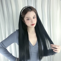 Wig woman removable hair band one long hair water ripple leopard print half head cover lazy man hair band wig full hood
