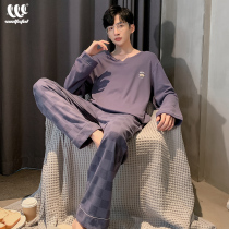Mens cotton pajamas Spring and Autumn long sleeves simple leisure teenagers large size can be worn in pullover home suit set
