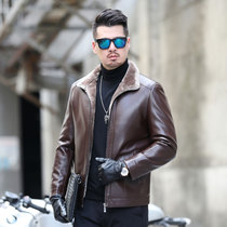Winter mens leather leather jacket plus velvet thickened leather hair one middle-aged dad winter warm dad jacket jacket