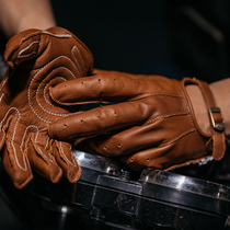 Foru New Summer Full Finger Beauty Style Locomotive Retro Punch Breathable Genuine Leather Motorcycle Ammeclick Glove