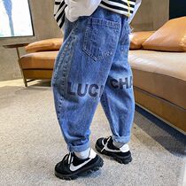 Boy jeans Spring and autumn style 2022 new children pants thin section ocean gas wave handsome young boy long pants