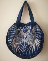 Guizhou Batik bag round tote bag custom literary personality Folk handmade batik plant blue dye