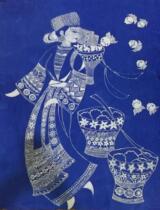 Guizhou Danzhai batik fabric custom Miao girl pattern indigo dyeing creative design gift 90#150