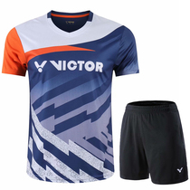 Victory badminton suit new mens and womens short-sleeved sports top five-point pants quick-drying game training suit cultural shirt