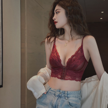 Red underwear womens small breasts gather wedding bra front buckle adjustment collection anti-sagging non-steel ring bra set