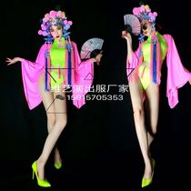 Weiyi custom bar gogo costume sexy Chinese style retro pink green color suit national tide Beijing Opera headdress