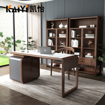 New Chinese desk Rock board Italian light luxury solid wood design sense Computer desk chair Study bookcase set combination