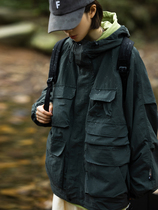 Japanese Tide brand function outdoor hooded waterproof assault jacket jacket for men and women BF wind loose multi-pocket tooling jacket