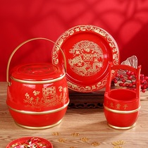 Wedding wedding children Sun bucket dowry ornaments three sets of toilet size red family dowry festive Chinese style