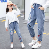 Girls jeans 2021 new spring summer and autumn big children loose casual baby girl children long pants thin