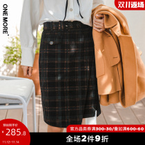 ONE MORE2021 autumn and winter New vintage plaid asymmetrical skirt high waist versatile A- line dress ONE step skirt