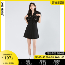  ONE MORE2021 summer new bow lapel dress black small black skirt shirt dress waist 