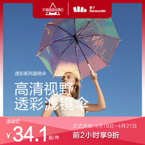 Banana lower straight shank umbrella transparent umbrella female small fresh ins wind portable umbrella long handle colorful pure color large umbrella