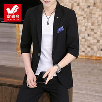 Rich bird summer mens suit slim jacket Korean version short-sleeved three-point sleeve small suit youth nine-point pants