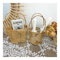 (Swing props)ins Straw woven portable basket Woven bucket desktop storage decorative hand woven basket