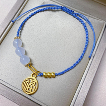 Golden Fuchu Bracelet Female 999 Jin Little Fu character pendant life knitting hand rope small red book with girlfriend