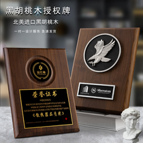 Black walnut solid wood medals custom-made wooden Bronze medal license dealer certificate gold foil honor plaque