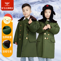New childrens military cotton coat thickened warm Net red baby cotton padded jacket winter boy long military green coat