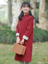 South Song Xiaoxis parent-child Beyenswear girl qipao cotton padded jacket with padded jacket thickened over winter hemp cotton children quilted cotton robes