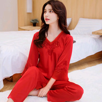 Pajamas women spring and autumn silk long sleeves ice silk Korean version summer thin set ladies fresh can wear housewear