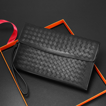 New Men Bull Leather Woven Handbags Genuine Leather Upscale Business Handbags Fashion Minimalist Bags Large Capacity Wallet