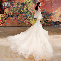 Star fish tail main wedding dress 2021 new big tailing light Moren Super fairy dream bride shoulder temperament French