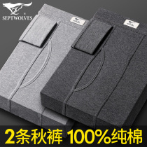 Seven Wolves Mens Autumn Pants New Trendy Pure Cotton Pants Warm Underpants Men Inner Threading Pants Spring Autumn Season Beating Bottom Thin