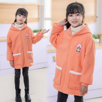 Childrens Teddy velvet jacket Rice pocket autumn and winter coat warm girl eating painting boy plus velvet anti-dirty wear