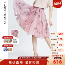 Langzi 2021 summer new organza printing Korean imported fabric skirt womens A- shaped loose skirt