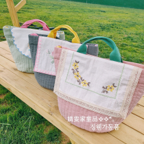 The Jing Wen Family Ins Korean Department Little Fresh Mummy bag Large capacity bucket bag Inclinable Satchel Bag embroidered hand-carrying bag