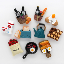 Home decoration magnetic refrigerator sticker sticker bread machine tomato egg pan teapot milk Model Collection