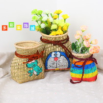 Childrens kindergarten art painting hanging material Pastoral wall decoration Dress up bamboo basket Fish basket basket hanging decoration