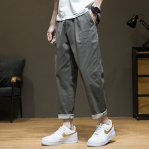  Hong Kong trendy brand spring and Autumn 2021 new casual pants mens straight loose plus size fat nine-point pants