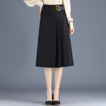 2021 New skirt womens autumn and winter high waist A- line dress long pleated skirt thin temperament crotch half skirt