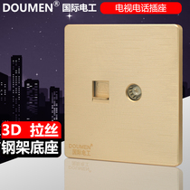  International electrotechnical champagne gold brushed switch socket type 86 concealed household weak current TV telephone socket