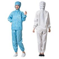 Dust suit hooded split anti-static dust-free work clothes short cap spray paint clean men and women blue and white protective clothing