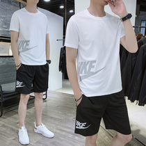 New sports suit mens summer short-sleeved shorts with mens thin breathable ice silk quick-drying leisure running suit