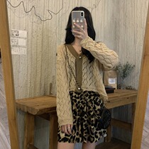 Knitted hollow loose cardigan top high waist thin BAO WEN half skirt women sweet and spicy wind fried street two-piece set
