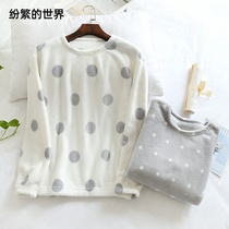 Pajamas women padded top flannel polka dot pullover home clothing autumn and winter round neck ladies sweet coral fleece long sleeves